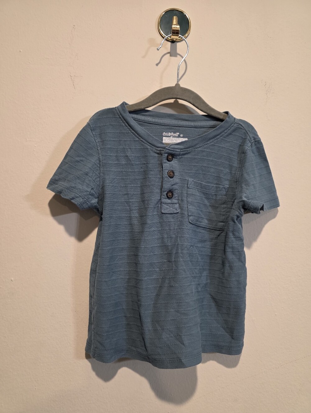 Cat & Jack Toddler Boys Textured Stripe Short Sleeve Henley Shirt | Slate Blue 3